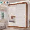 Guarda Roupa Flora 2,02m 2 portas de correr c/ espelho MDF Cinamomo / Off White Panan