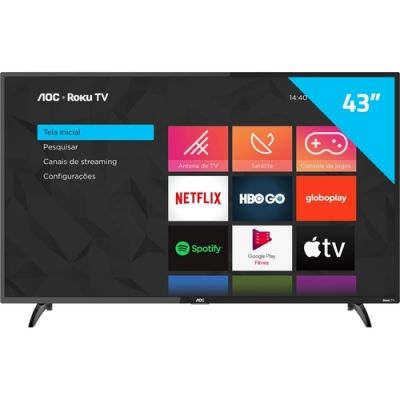 TV 43 AOC LED Smart Roku  43S5195/78 com Wi-Fi Full HD 3 HDMI 1 USB  Miracast