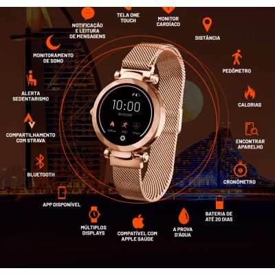 Relógio Smartwatch Dubai Dourado Hr Leitura De Msg A Prova D Agua Es266 Atrio