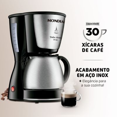 Cafeteira Elétrica Dolce Arome Inox 30 Xícaras Preto/Inox 110V - Mondial