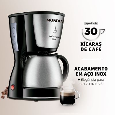 Cafeteira Elétrica Mondial Dolce Arome Inox 30 Xícaras Preto/Inox 800W 110V 