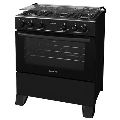 Fogão 5 Bocas Atlas Mônaco Plus Acend. Automático Preto com Mesa Inox Bivolt 