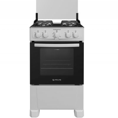 Fogão Atlas 4 Bocas Coliseum Plus com Mesa de Inox Forno Amplo Visor e Acendimento Manual  Branco