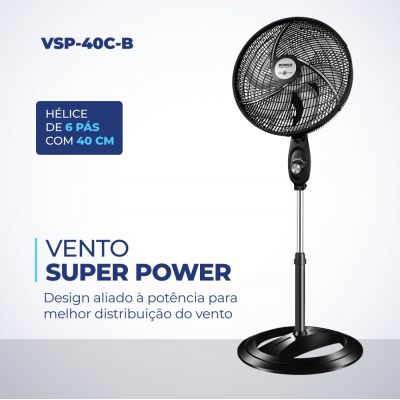 Ventilador Coluna 40cm 6 pás Super Power - VSP-40C-B Preto MONDIAL 110V