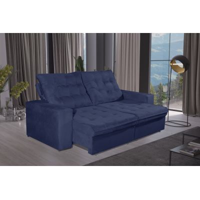 Sofá 2 lugares retrátil e reclinável Tivoli 1.80 veludo azul Bom Pastor