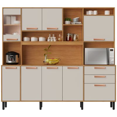 Armário Madeira Kit Nápoles 2,20m 8 portas e 3 gavetas Cinamomo/OFF Itatiaia