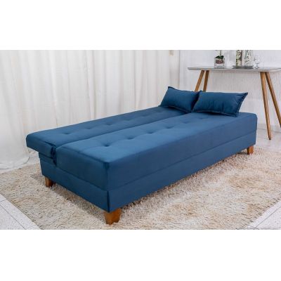 Sofá Cama New Arpoador 1,85m Veludo Azul 3040/07 Innove Estofados