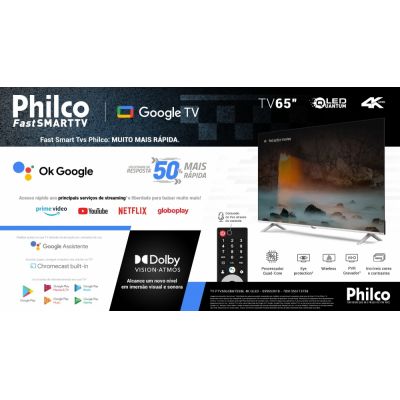 TV Smart 65" QLED Philco 4k Android Ultra HD PTV65G3BGTSSBL Dolby Vision 