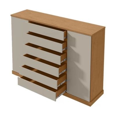 Cômoda Vedra 7 gavetas 2 portas 1,73m Amêndoa/OFF Lopas
