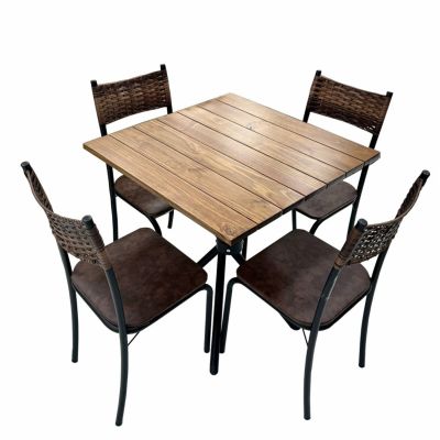 Mesa 4 Cadeiras Atlanta 70x70 tampo ripado cadeira Ratam Teixeira
