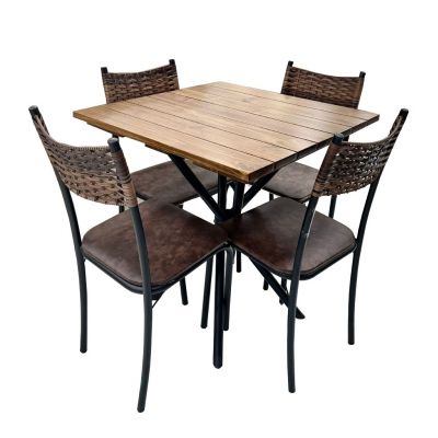 Mesa 4 Cadeiras Atlanta 70x70 tampo ripado cadeira Ratam Teixeira