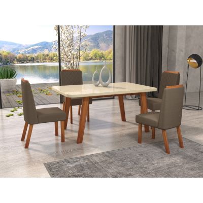 Mesa Firenze Base Naturale Tampo Vidro OFF 4 Cadeiras Vigor 3010 Bom Pastor
