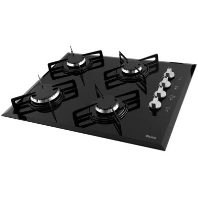 Cooktop 4 Bocas Philco a Gás Chef 4 Acendimento Automático Preto Bivolt