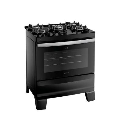 Fogão 5 Bocas  Atlas Agile Up Glass Acend. Automático Preto com Mesa de Vidro Bivolt