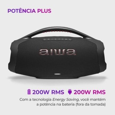 Caixa De Som Boombox Aiwa Aws-BBS01 B Bluetooth 3 Vias Ip66 200W RMS
