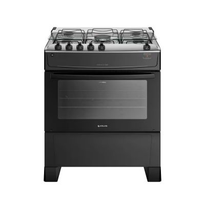 Fogão Atlas 5 Bocas Preto com Mesa Inox Mônaco Top Bivolt