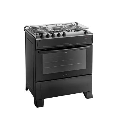 Fogão Atlas 5 Bocas Preto com Mesa Inox Mônaco Top Bivolt