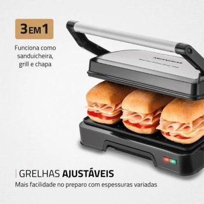 Grill e Sanduicheira Mondial Pg-01-180 Master Press Antiaderente 1000w 110v