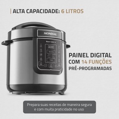 Panela Elétrica de Pressão Mondial 6L Pe-60-6l-I Digital Preto/Inox 1000W 110v