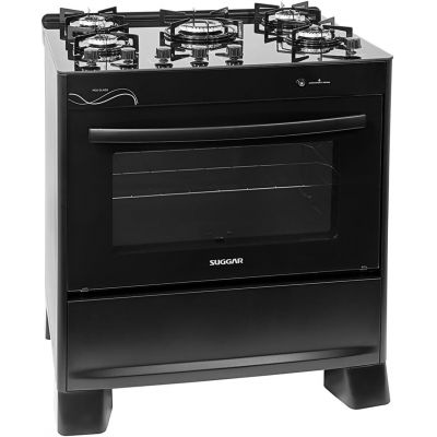Fogão 5 Bocas Suggar Neo Glass Acend. Automático Preto Mesa de Vidro Bivolt 