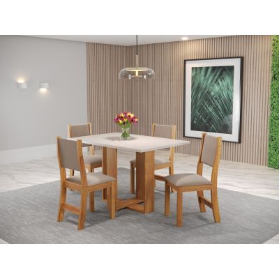 Mesa 4 cadeiras Milani 120x80 Sol Perola Mel/Off Viero