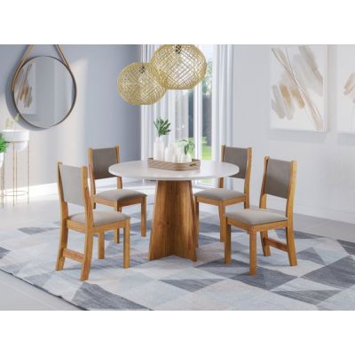 Mesa 4 cadeiras Slin Redonda 90x90 Sol Mel/Off White Viero