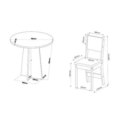 Mesa Redonda Slin com 4 cadeiras  90x90 Sol tampo Off White Viero