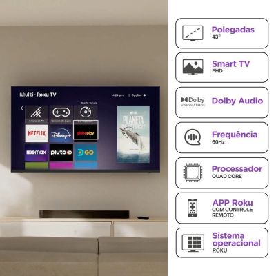 Smart TV 43" Dled FHD Multi Roku 3HDMI 2USB Wi-Fi TL056M