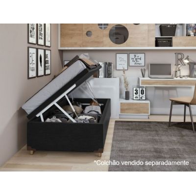 Box Baú Solteiro Base New Prime Suede Preto 88x188x43 S. E. Movelaria