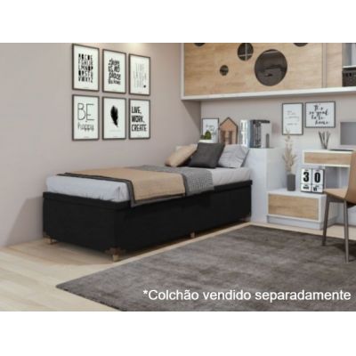 Box Baú Solteiro Base New Prime Suede Preto 88x188x43 S. E. Movelaria