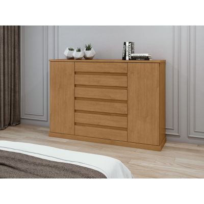 Cômoda Vedra 1,73m 7 gavetas + 2 portas Amêndoa Clean Lopas