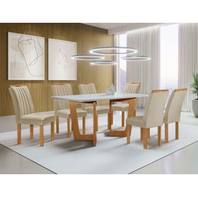 Mesa 6 cadeiras Dubai 1.70 x 90 Tampo Off White/Cinamomo Cel Móveis