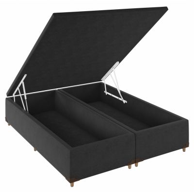 Box Baú Queen Base Bipartido NEW Prime Suede Preto 158X198X43 S. E. Movelaria