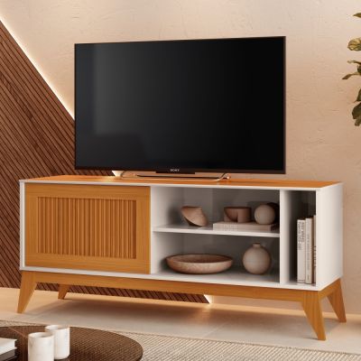 Rack Aruba 1,36 m p/ TV 55" Ripado 3D Off White/Cedro EDN