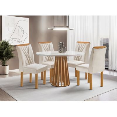 Mesa c/ 4 cadeiras Berlim Redonda 1.00X1.00 Off/Cinamomo Cel Móveis