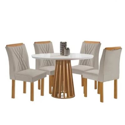 Mesa c/ 4 cadeiras Berlim Redonda 1.00X1.00 Off/Cinamomo Cel Móveis