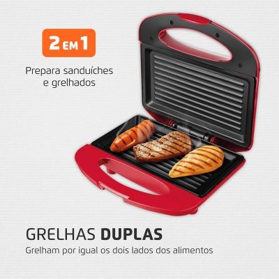 Sanduicheira e Grill Mondial Inox Red S-19 60Hz 800W 110V