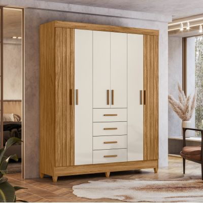 Guarda Roupa Aruba 1,65m 6 portas 4 gavetas Freijo/Off Moval