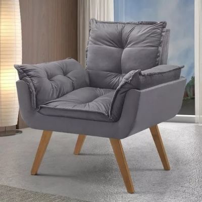 Poltrona Opalla Veludo Cinza House Deccor
