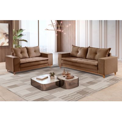 Sofá 2 e 3 lugares Caparao 1,60/2,20m 3075 P.U. Marrom 412 Lufer Estofados
