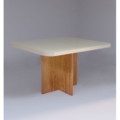 Mesa NovoLare 90X90 MDF Vidro Naturale/Off White Bom Pastor