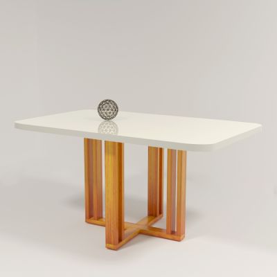 Mesa Sentra 160X80 MDF Vidro Naturale/Off White Bom Pastor