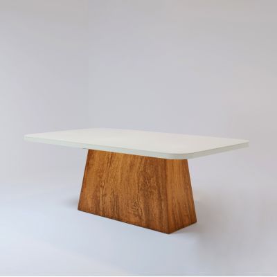 Mesa Bella 220X110 MDF Vidro Naturale/Off White Bom Pastor