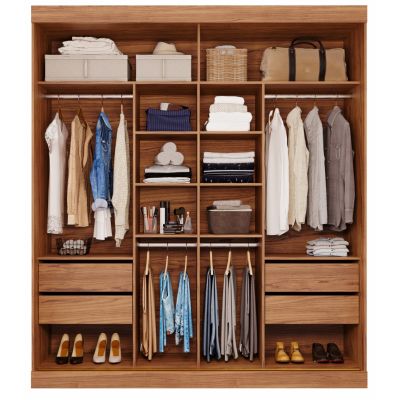 Guarda Roupa Flora 2,02m 2 portas de correr c/ espelho MDF Cinamomo / Off White Panan