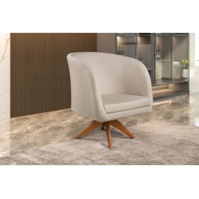 Poltrona Vancouver Base Fixa Linho Bege 1053 House Deccor