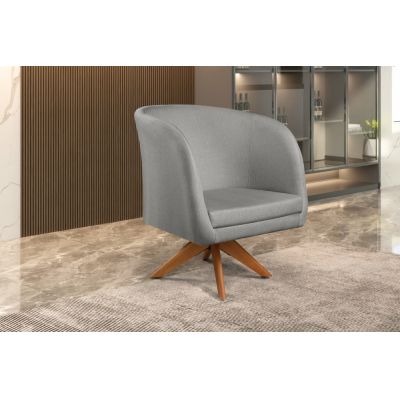Poltrona Vancouver Base Fixa Linho Cinza 1047 House Deccor
