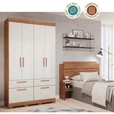 Guarda Roupas Porto 1,28m 5 Portas 3 Gavetas Cinamomo/Off White Panan