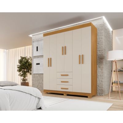 Guarda Roupas Verona 1,55m 6 Portas e 3 Gavetas Cinamomo/Off White Nyne 