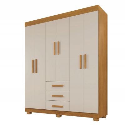 Guarda Roupas Verona 1,55m 6 Portas e 3 Gavetas Cinamomo/Off White Nyne 