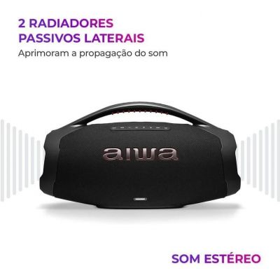 Caixa De Som Aiwa Boombox Plus 200W 30h IP66 Bluetooth USB Preto Bivolt